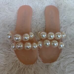 Chinese Laundry "Carlo" Jelly Pearl Sandals sz 7 nude light pink color